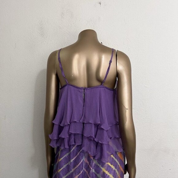 Calypso St Barth 100% Silk Purple Sleeveless Tie Dye Maxi Dress Ruffle Top Sz S - Picture 6 of 13